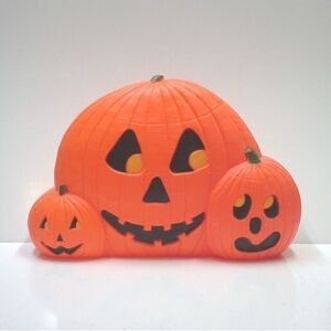 Vintage Don Featherstone Halloween Pumpkin Trio Lighted Blow Mold Decoration 31”